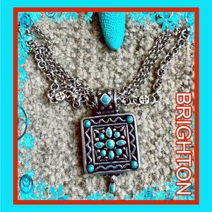 🩵BRIGHTON NECKLACE Silver & Turquoise Triple Silver Chain Pendant/Toggle Closure